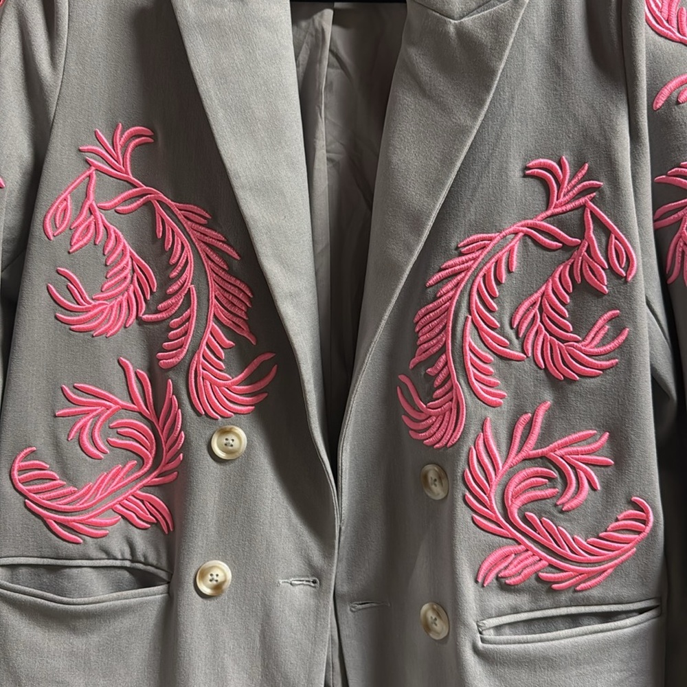Akira Gray and Pink Embroidered Women's Trench Coat - Picture 2 of 8
